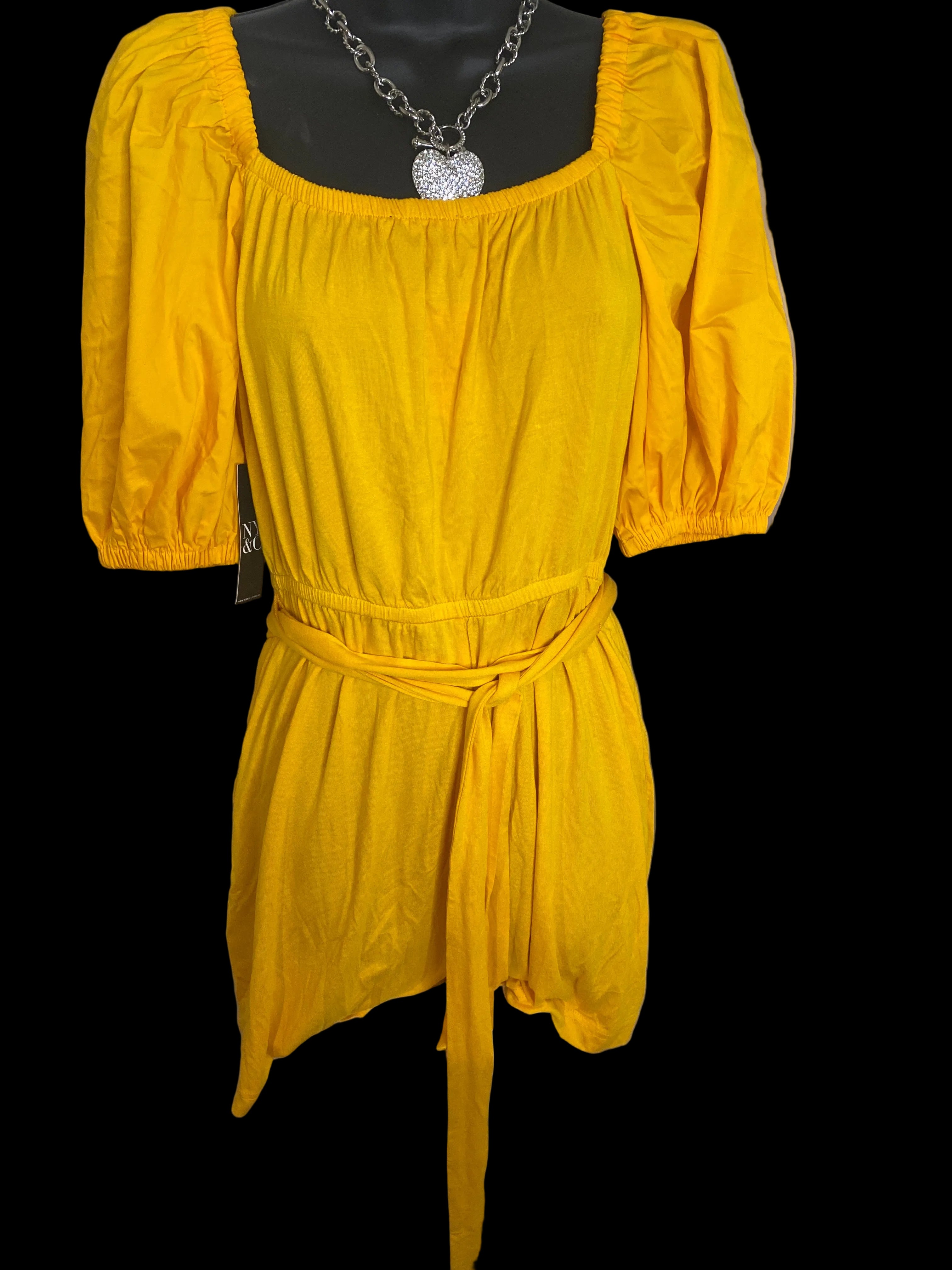 New York & Company yellow puff sleeve shorts romper (Sz S)