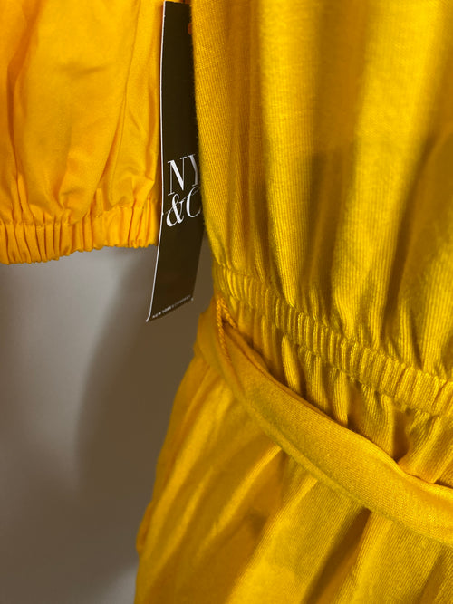 New York & Company yellow puff sleeve shorts romper (Sz S)