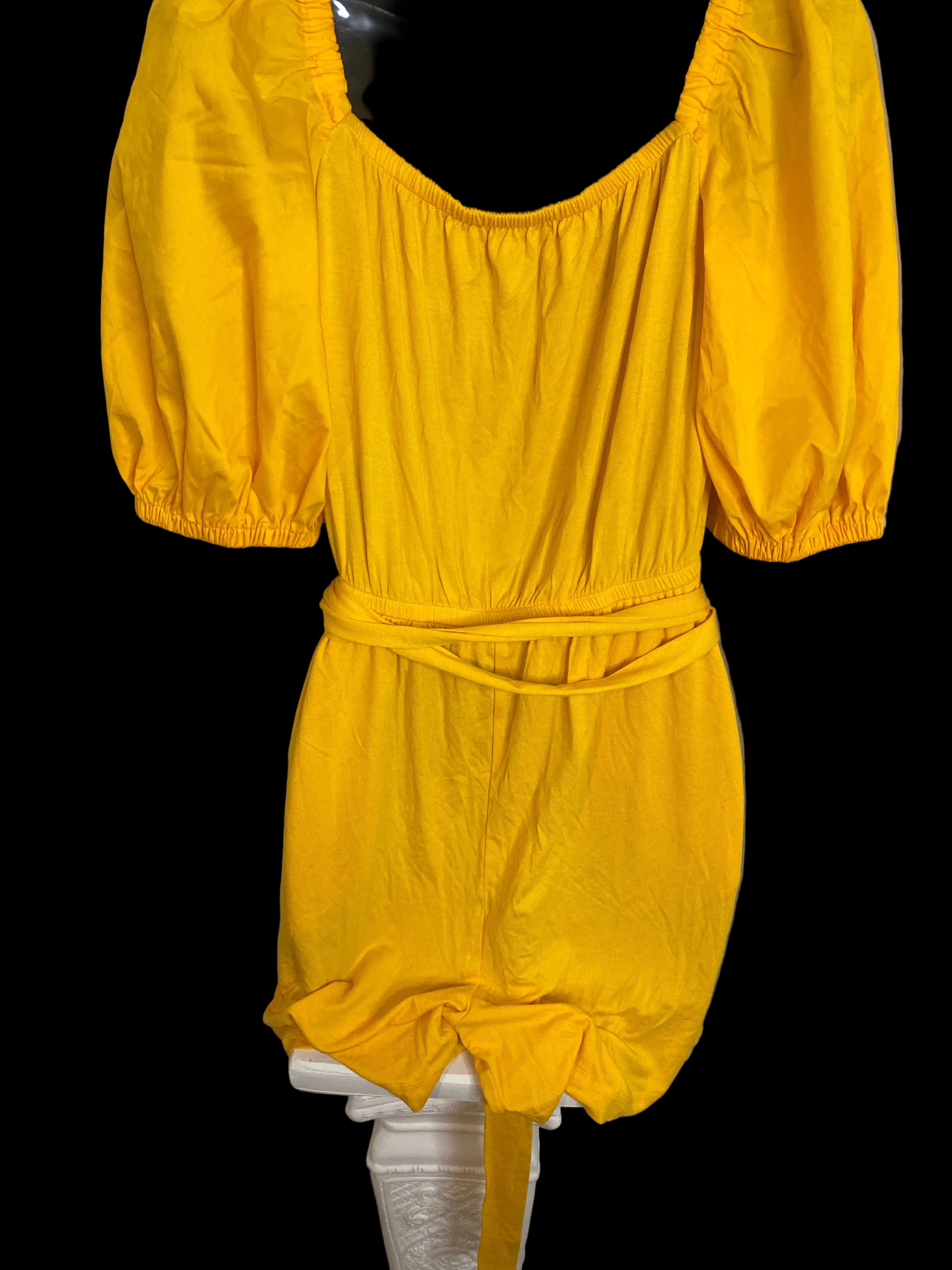 New York & Company yellow puff sleeve shorts romper (Sz S)